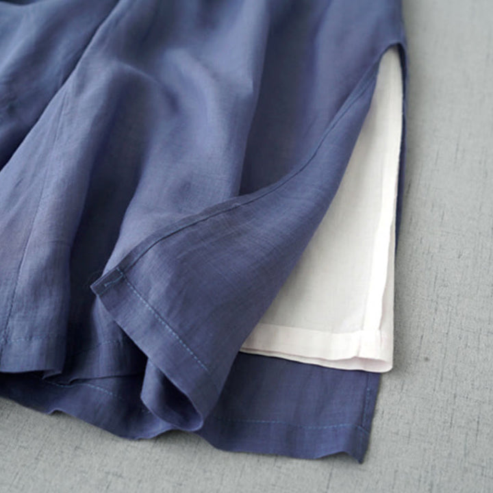 Pantaloni larghi da donna Buddha Stones, casual, tinta unita, in ramia, con spacchi, lunghezza 7-8, con tasche - image 3