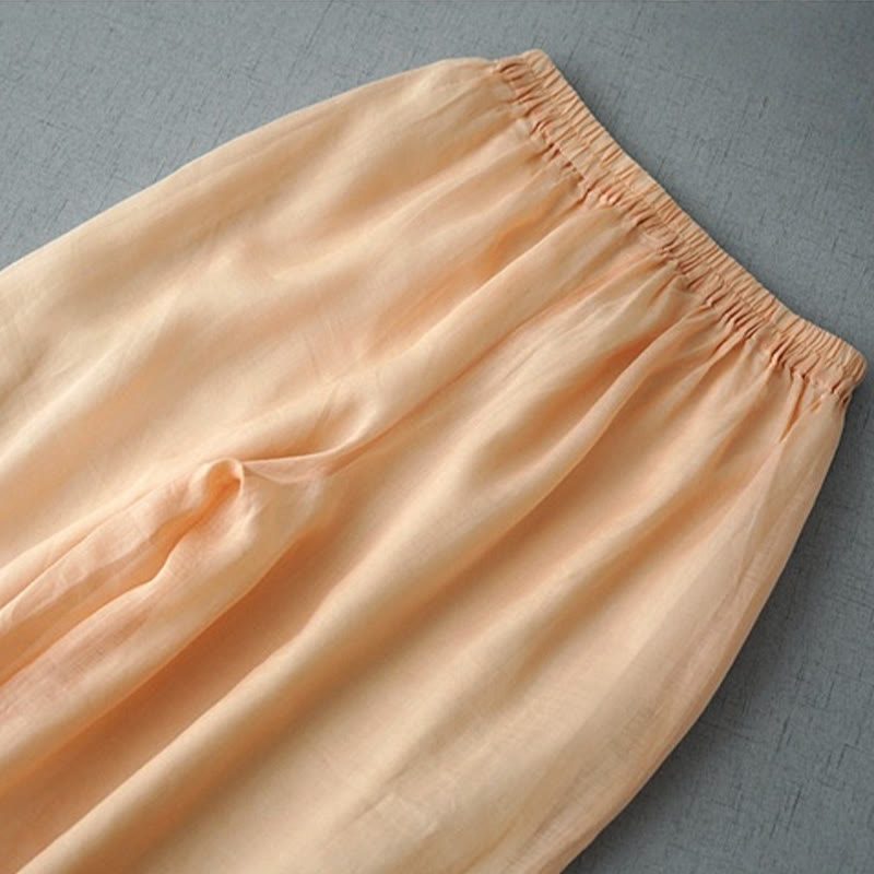 Pantaloni larghi da donna Buddha Stones, casual, tinta unita, in ramia, con spacchi, lunghezza 7-8, con tasche