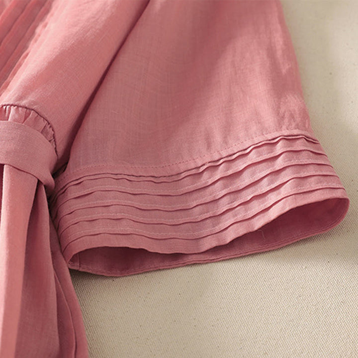 Abito midi da donna in cotone e lino con maniche corte, tasche e lacci, con pieghe Buddha Stones - image 6