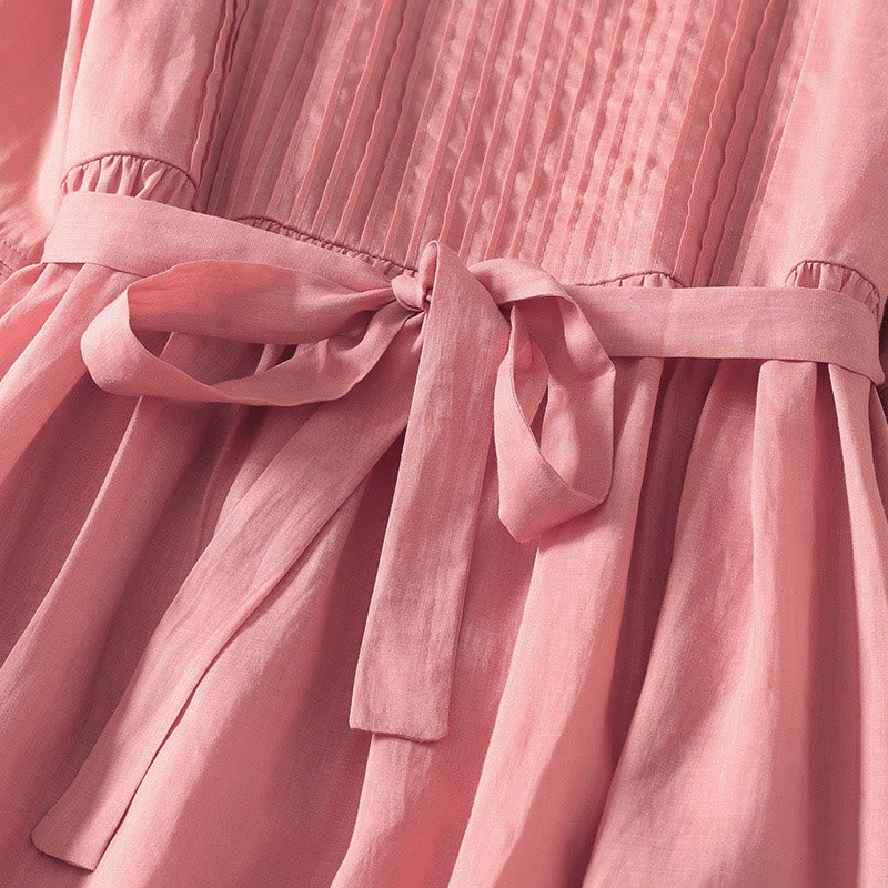 Abito midi da donna in cotone e lino con maniche corte, tasche e lacci, con pieghe Buddha Stones - image 5