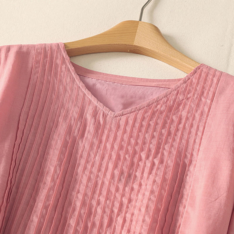 Abito midi da donna in cotone e lino con maniche corte, tasche e lacci, con pieghe Buddha Stones - image 2