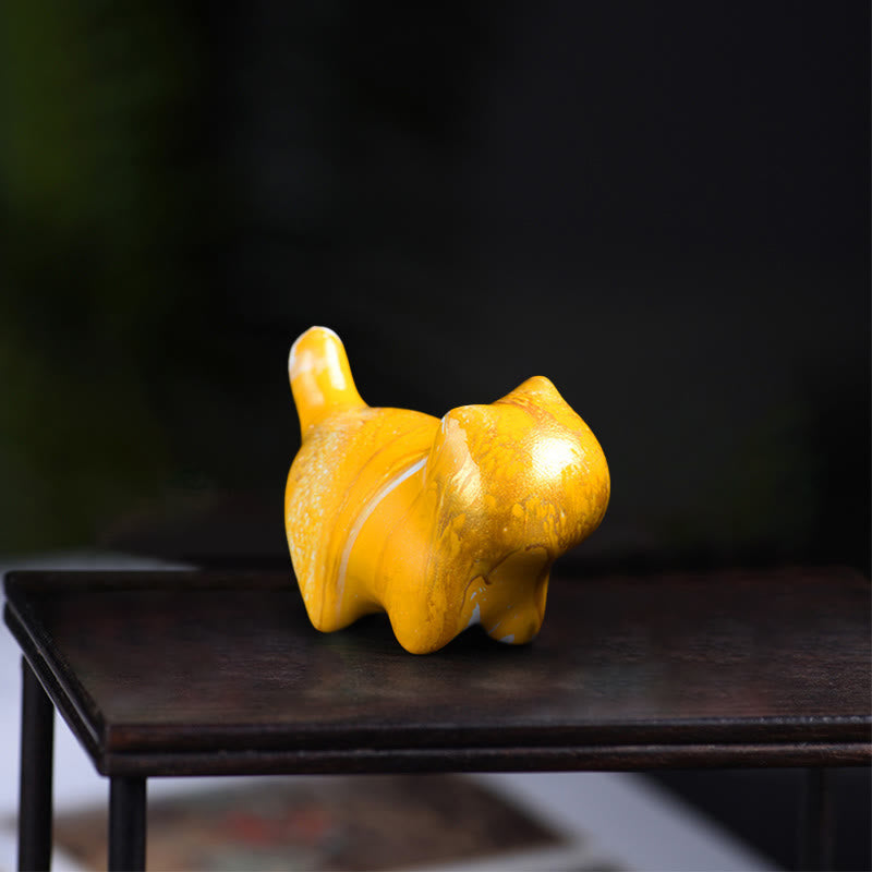 Buddha Stones Mini Gatto adorabile Legno di ebano laccato Artigianato Decorazione della pace - Giallo (colore giallo casuale) - image 5