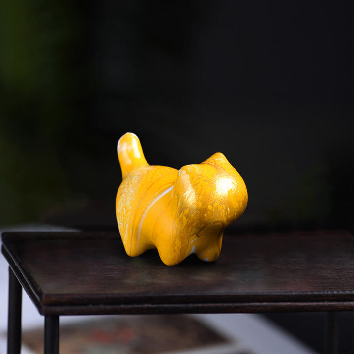Buddha Stones Mini Gatto adorabile Legno di ebano laccato Artigianato Decorazione della pace - Giallo (colore giallo casuale) - image 5