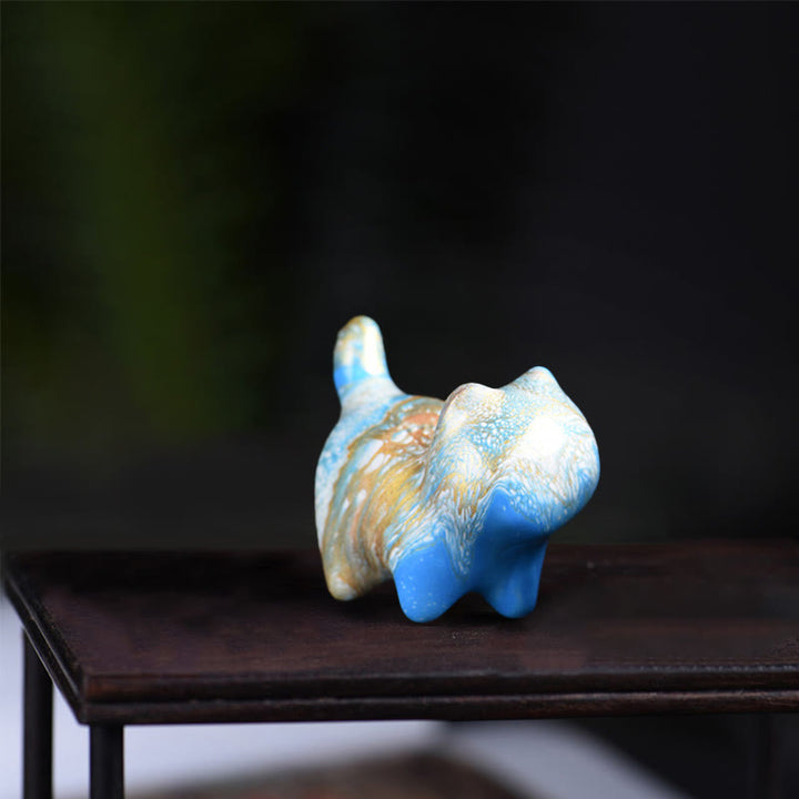 Buddha Stones Mini Gatto adorabile Legno di ebano laccato Artigianato Decorazione della pace - Blu (colore blu casuale) - image 8