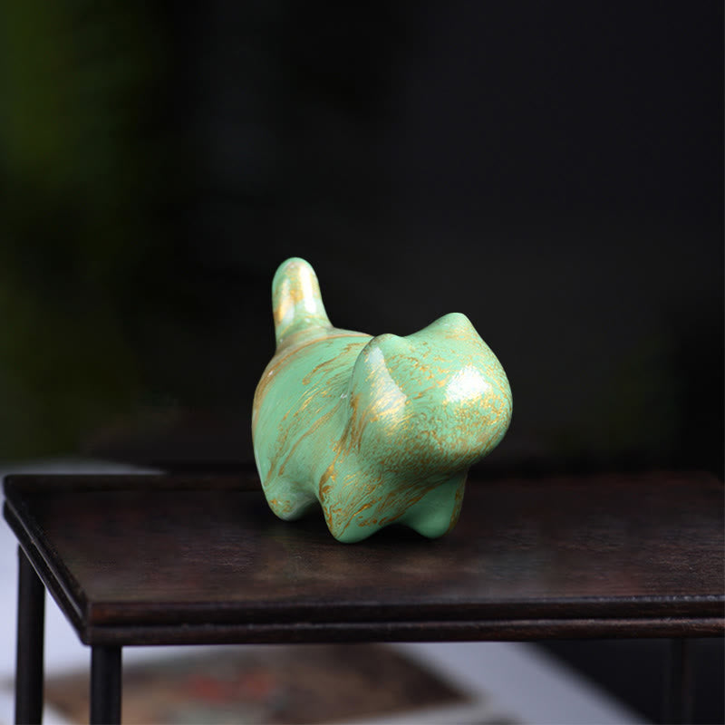 Buddha Stones Mini Gatto adorabile Legno di ebano laccato Artigianato Decorazione della pace - Verde (colore verde casuale) - image 10