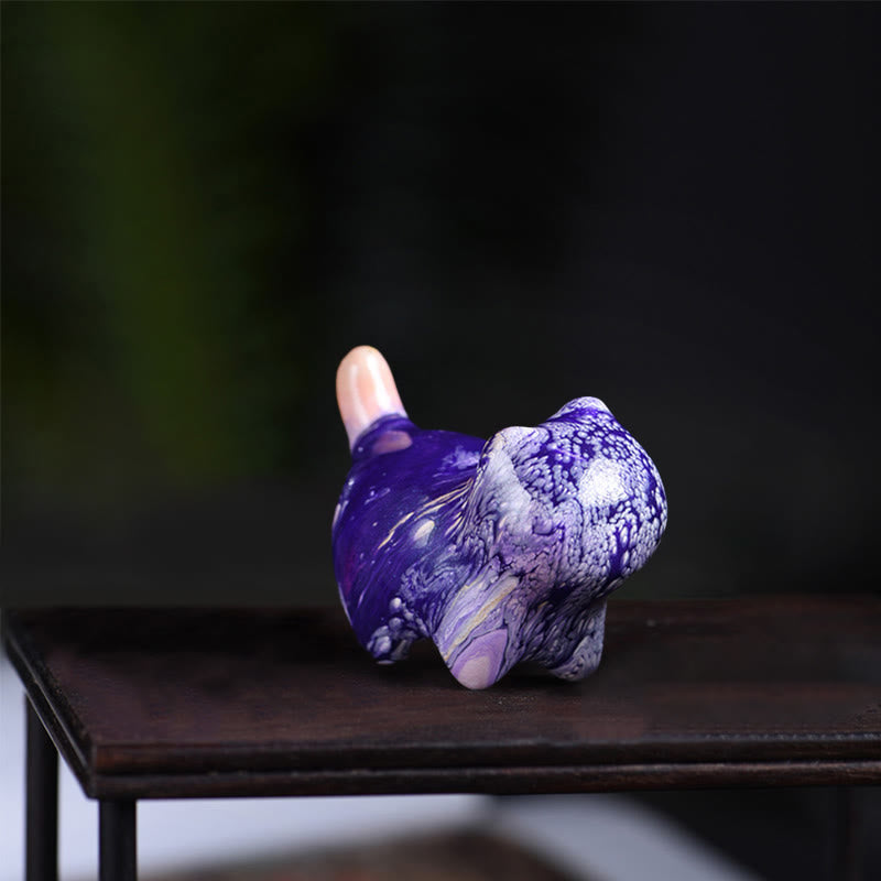Buddha Stones Mini Gatto adorabile Legno di ebano laccato Artigianato Decorazione della pace - Viola (colore viola casuale) - image 12