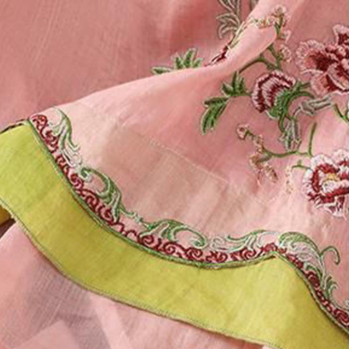 Camicia da donna in cotone e lino con maniche a tre quarti, in tinta unita, in stile etnico estivo Buddha Stones, motivo floreale e bottoni a rana - image 11