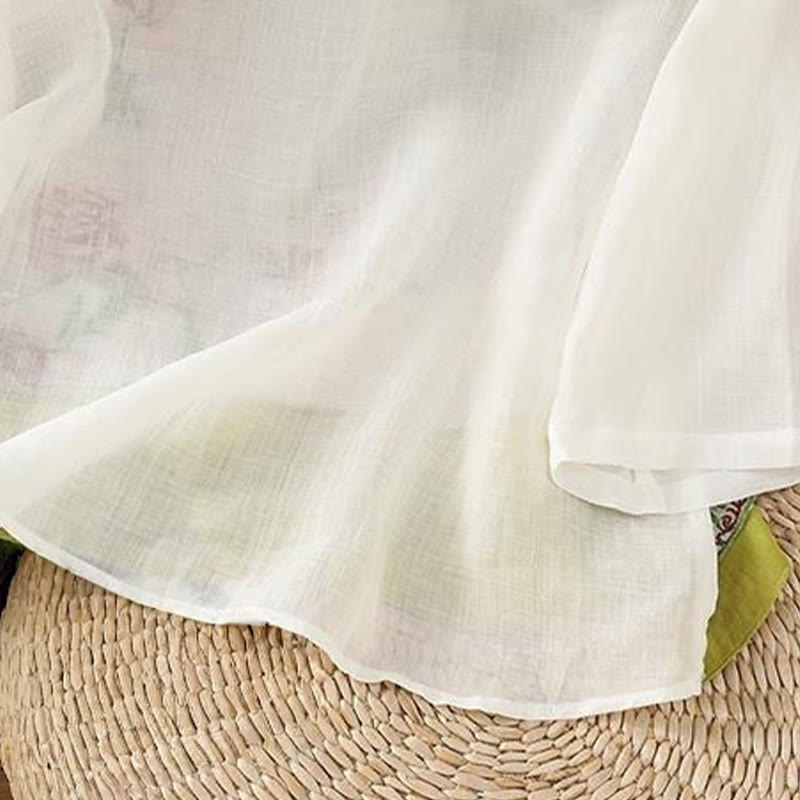 Camicia da donna in cotone e lino con maniche a tre quarti, in tinta unita, in stile etnico estivo Buddha Stones, motivo floreale e bottoni a rana - image 3