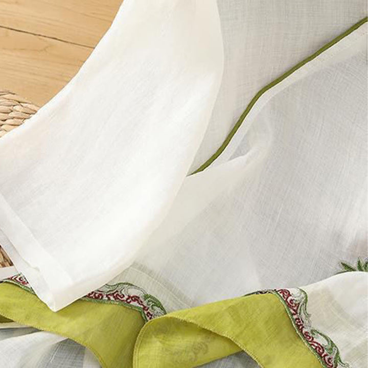 Camicia da donna in cotone e lino con maniche a tre quarti, in tinta unita, in stile etnico estivo Buddha Stones, motivo floreale e bottoni a rana - image 2