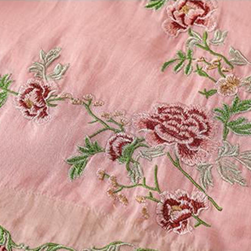 Camicia da donna in cotone e lino con maniche a tre quarti, in tinta unita, in stile etnico estivo Buddha Stones, motivo floreale e bottoni a rana - image 7