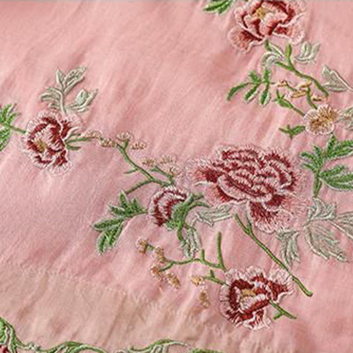 Camicia da donna in cotone e lino con maniche a tre quarti, in tinta unita, in stile etnico estivo Buddha Stones, motivo floreale e bottoni a rana - image 7