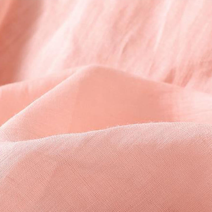 Camicia da donna in cotone e lino a mezza manica, con ricamo retrò casual e bottoni a forma di rana, motivo Buddha Stones - image 10