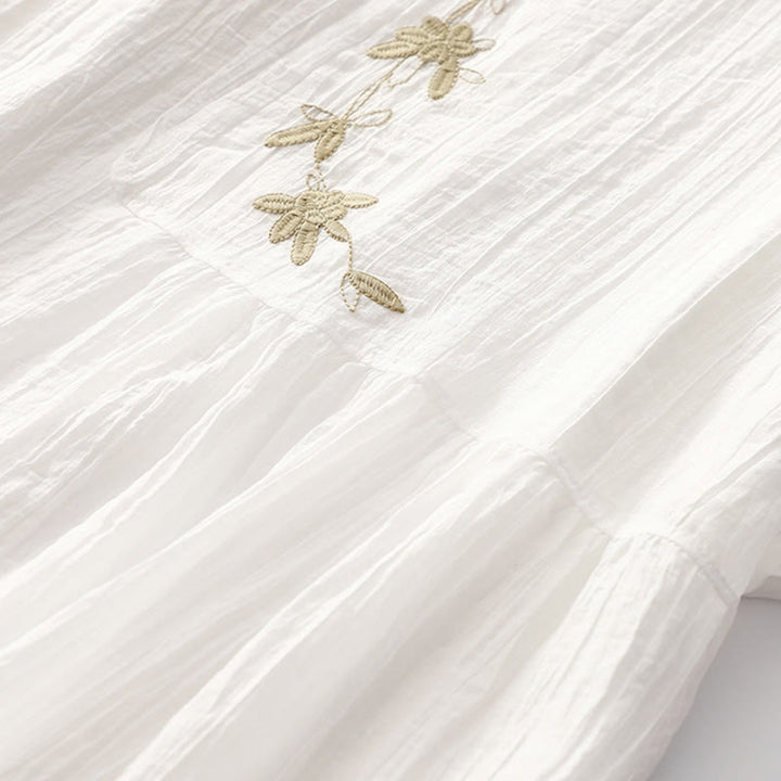 Abito midi in cotone e lino a maniche corte, estivo, casual, con ricamo semplice a doppio strato, motivo Buddha Stones - image 24