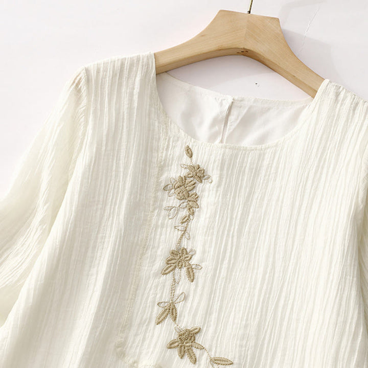 Abito midi in cotone e lino a maniche corte, estivo, casual, con ricamo semplice a doppio strato, motivo Buddha Stones - image 11