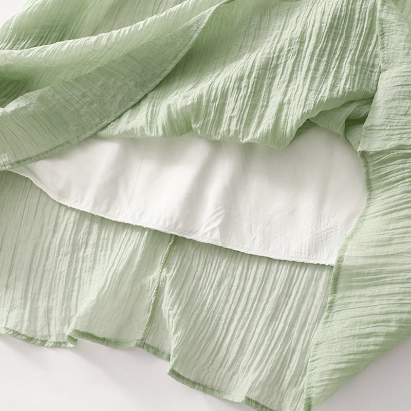 Abito midi in cotone e lino a maniche corte, estivo, casual, con ricamo semplice a doppio strato, motivo Buddha Stones - image 8