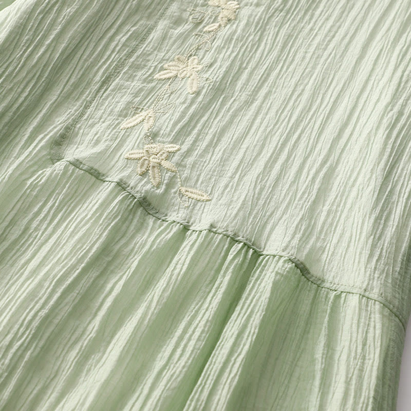 Abito midi in cotone e lino a maniche corte, estivo, casual, con ricamo semplice a doppio strato, motivo Buddha Stones - image 3