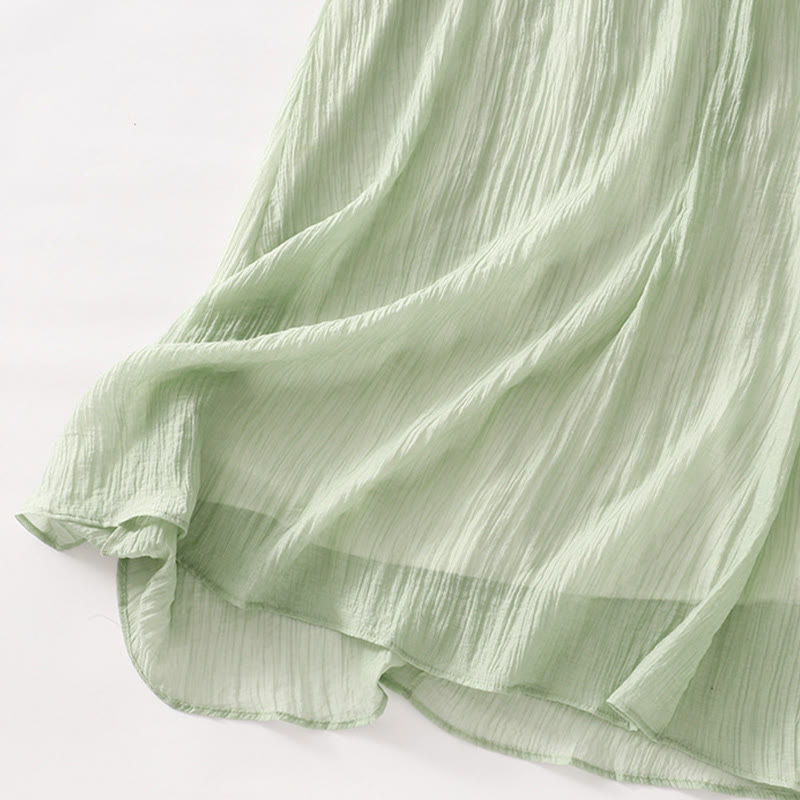 Abito midi in cotone e lino a maniche corte, estivo, casual, con ricamo semplice a doppio strato, motivo Buddha Stones - image 7