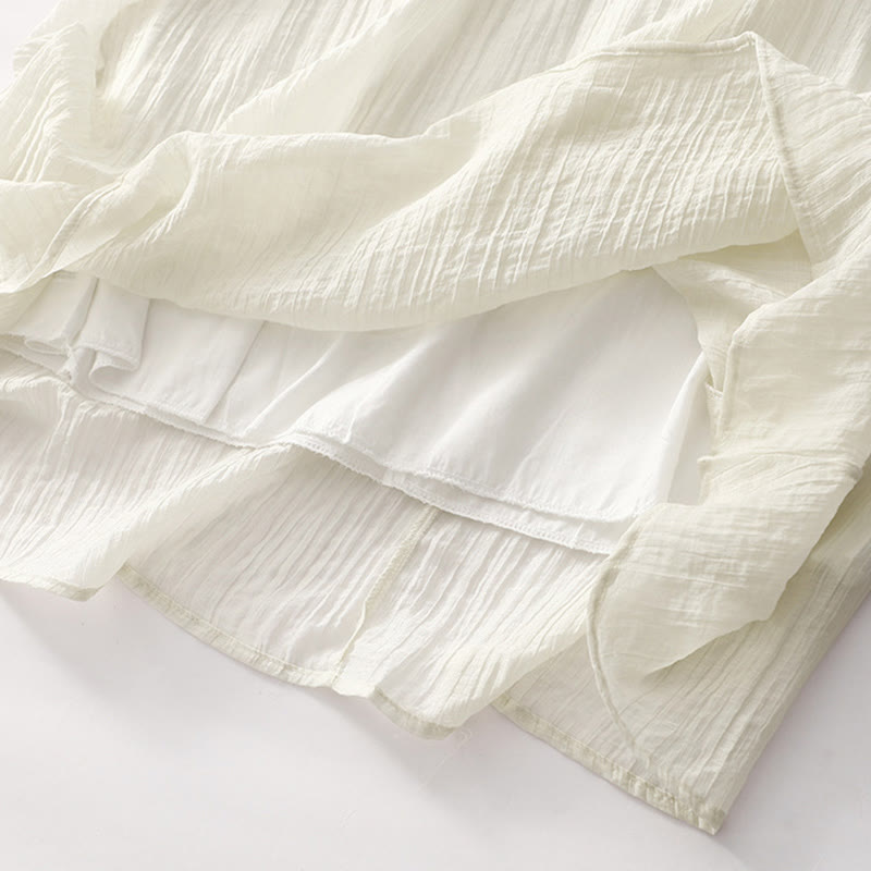 Abito midi in cotone e lino a maniche corte, estivo, casual, con ricamo semplice a doppio strato, motivo Buddha Stones - image 20