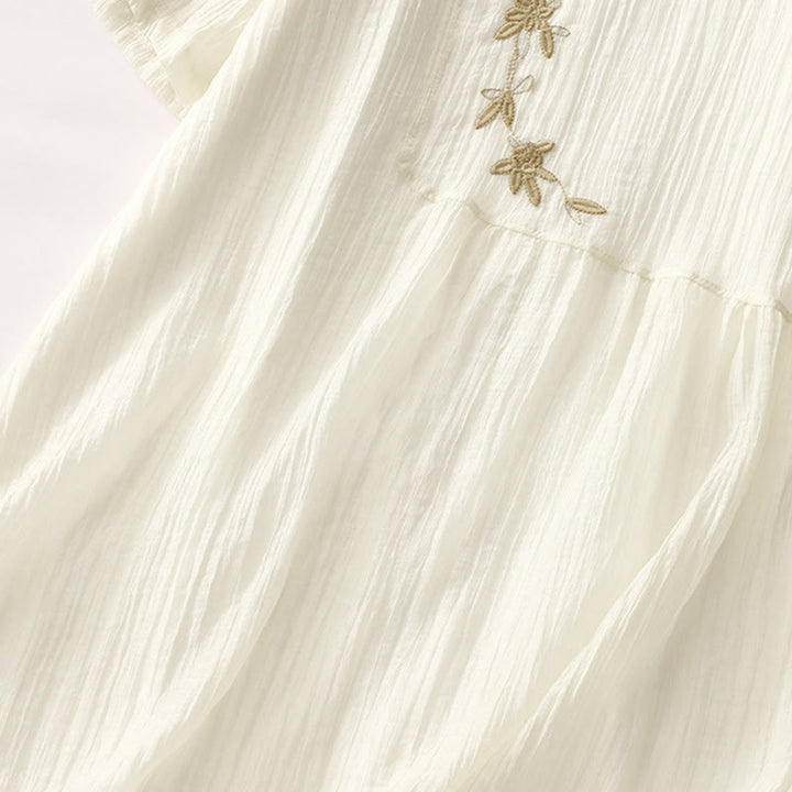 Abito midi in cotone e lino a maniche corte, estivo, casual, con ricamo semplice a doppio strato, motivo Buddha Stones - image 14