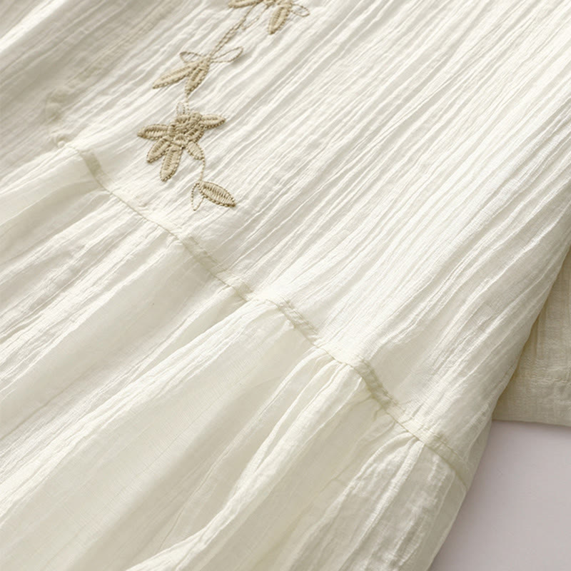 Abito midi in cotone e lino a maniche corte, estivo, casual, con ricamo semplice a doppio strato, motivo Buddha Stones - image 13