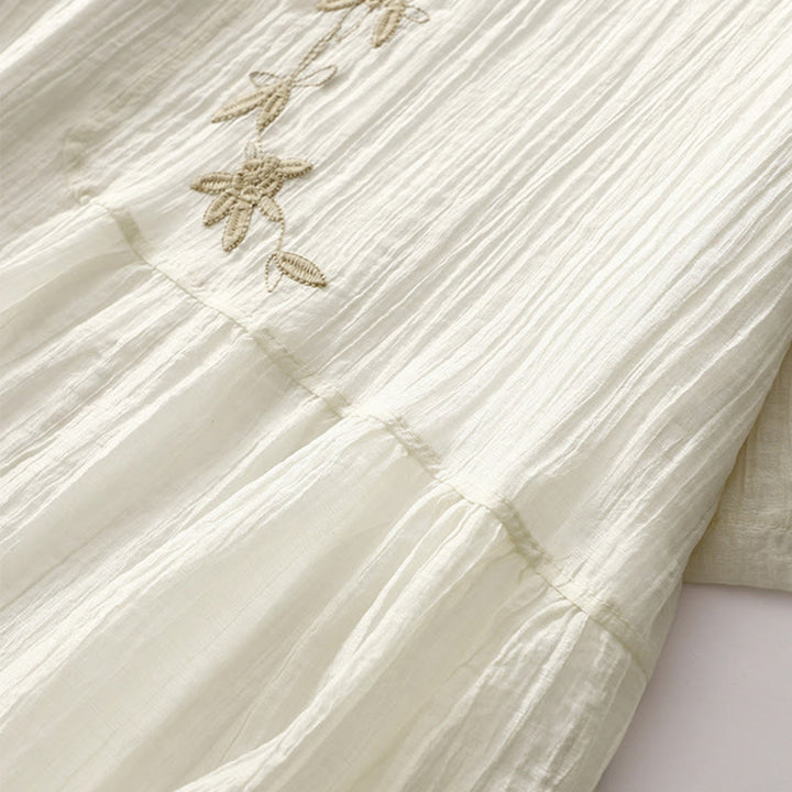 Abito midi in cotone e lino a maniche corte, estivo, casual, con ricamo semplice a doppio strato, motivo Buddha Stones - image 13