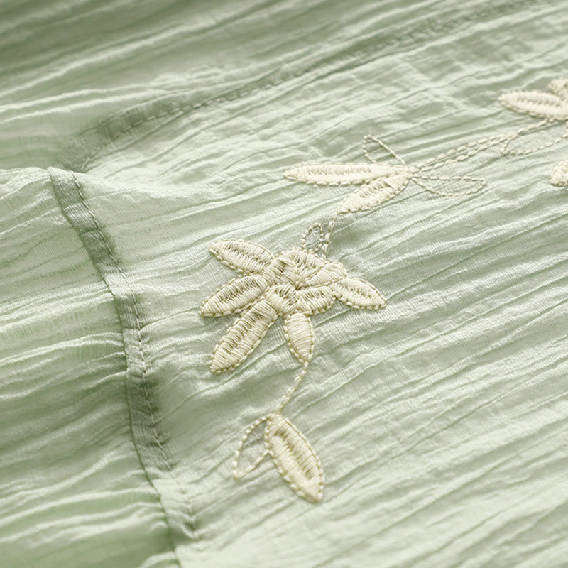 Abito midi in cotone e lino a maniche corte, estivo, casual, con ricamo semplice a doppio strato, motivo Buddha Stones - image 2