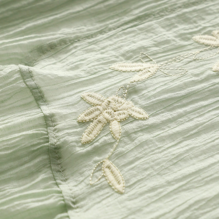 Abito midi in cotone e lino a maniche corte, estivo, casual, con ricamo semplice a doppio strato, motivo Buddha Stones - image 2