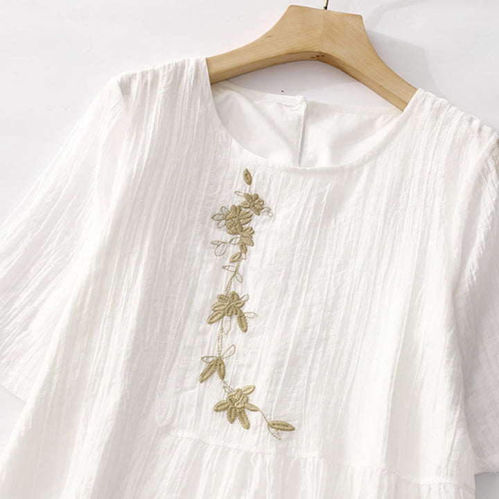 Abito midi in cotone e lino a maniche corte, estivo, casual, con ricamo semplice a doppio strato, motivo Buddha Stones - image 22