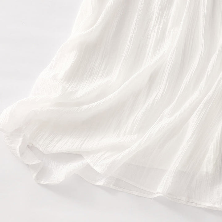 Abito midi in cotone e lino a maniche corte, estivo, casual, con ricamo semplice a doppio strato, motivo Buddha Stones - image 30