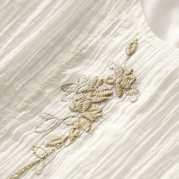 Abito midi in cotone e lino a maniche corte, estivo, casual, con ricamo semplice a doppio strato, motivo Buddha Stones - image 12