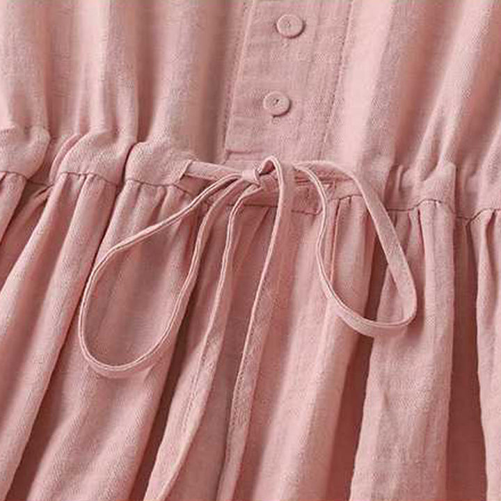 Abito midi in cotone e lino a maniche lunghe con tasche, motivo retrò Buddha Stones , tinta unita, coulisse e bottoni a rana - image 23