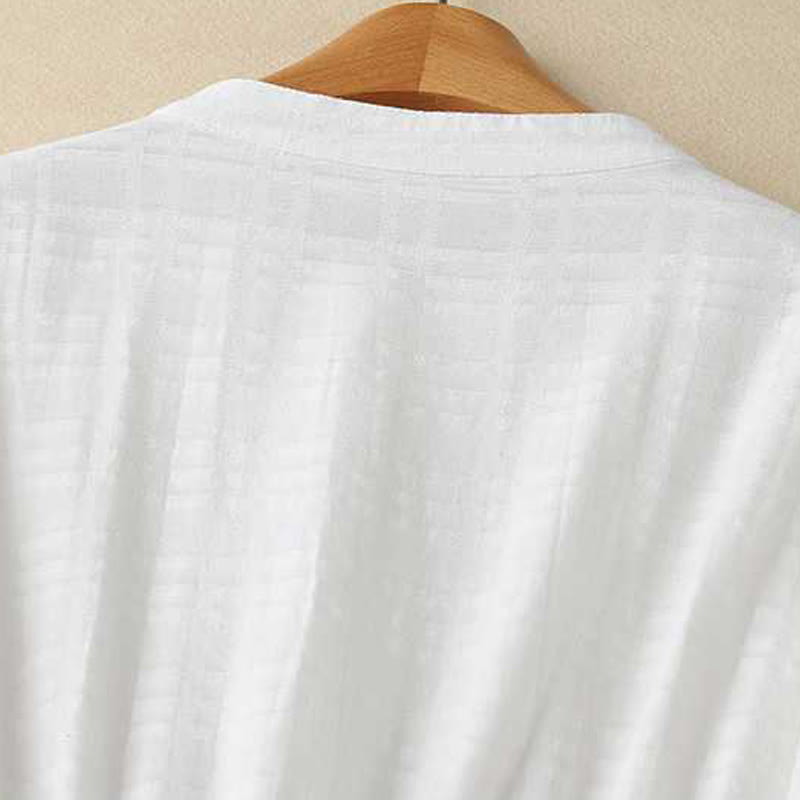 Abito midi in cotone e lino a maniche lunghe con tasche, motivo retrò Buddha Stones , tinta unita, coulisse e bottoni a rana - image 9