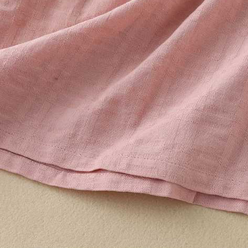 Abito midi in cotone e lino a maniche lunghe con tasche, motivo retrò Buddha Stones , tinta unita, coulisse e bottoni a rana - image 24