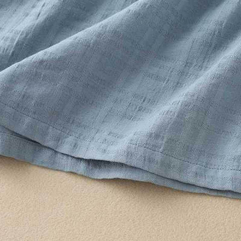 Abito midi in cotone e lino a maniche lunghe con tasche, motivo retrò Buddha Stones , tinta unita, coulisse e bottoni a rana - image 5