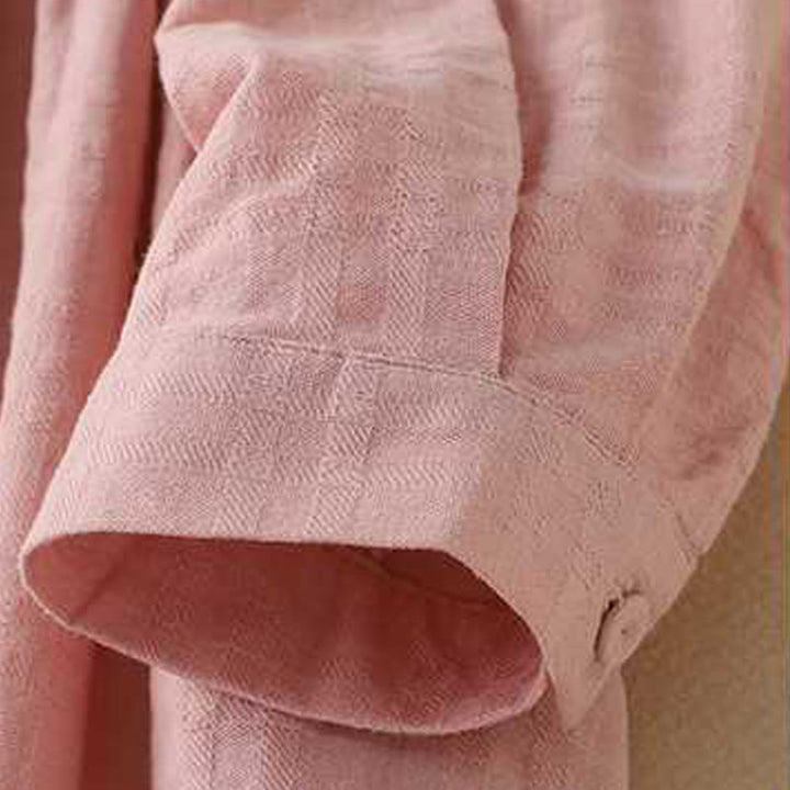 Abito midi in cotone e lino a maniche lunghe con tasche, motivo retrò Buddha Stones , tinta unita, coulisse e bottoni a rana - image 22