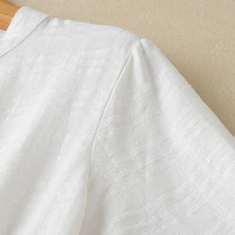 Abito midi in cotone e lino a maniche lunghe con tasche, motivo retrò Buddha Stones , tinta unita, coulisse e bottoni a rana - image 10