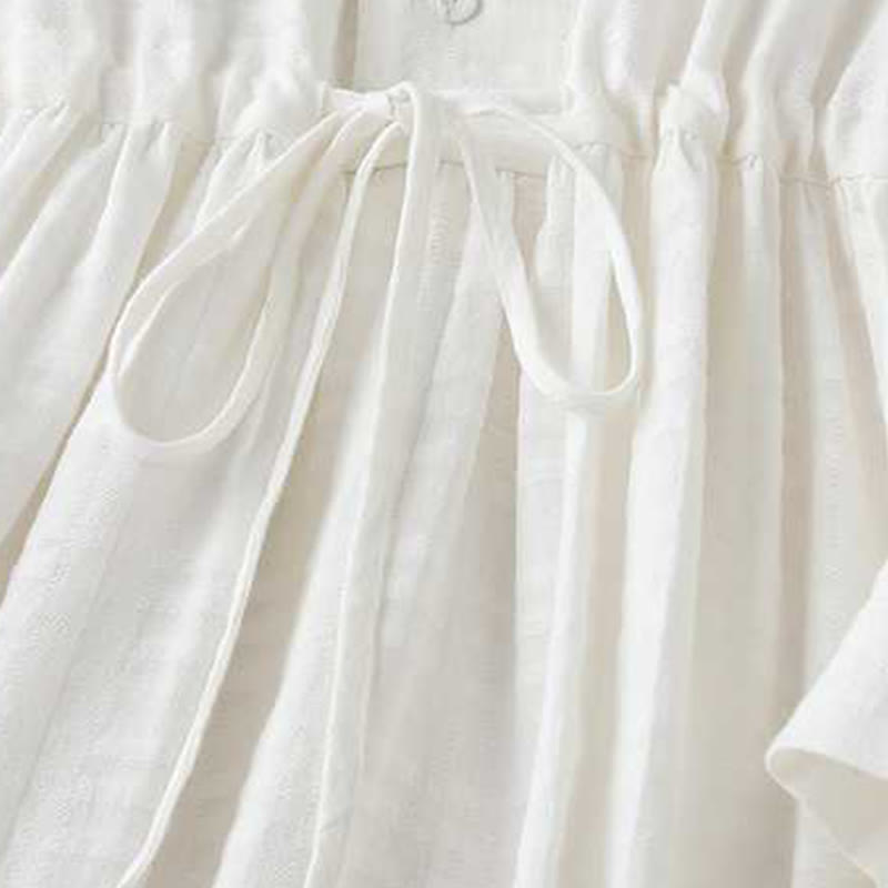 Abito midi in cotone e lino a maniche lunghe con tasche, motivo retrò Buddha Stones , tinta unita, coulisse e bottoni a rana - image 13