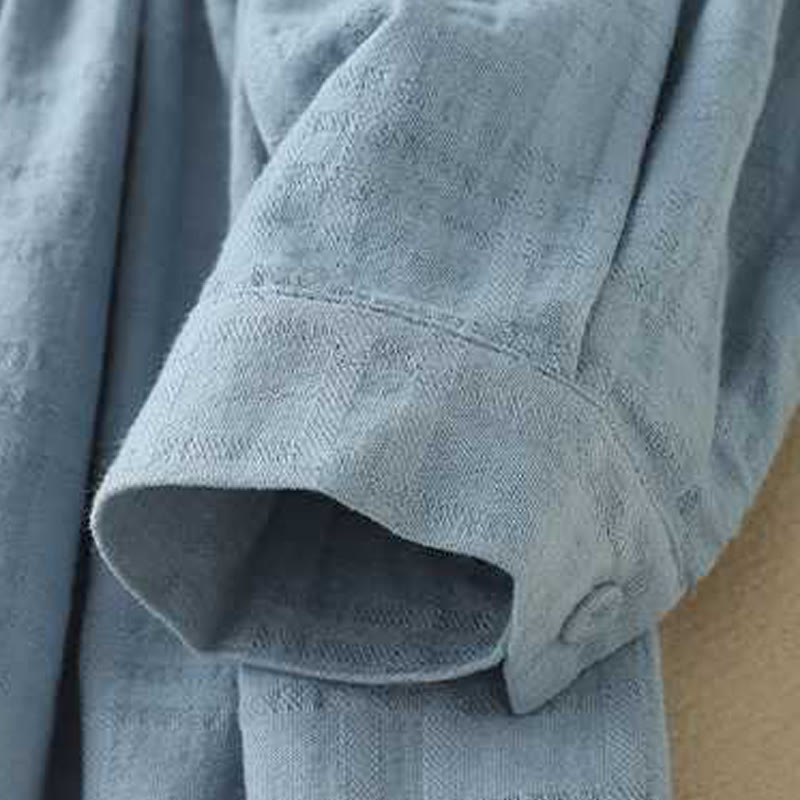 Abito midi in cotone e lino a maniche lunghe con tasche, motivo retrò Buddha Stones , tinta unita, coulisse e bottoni a rana - image 3