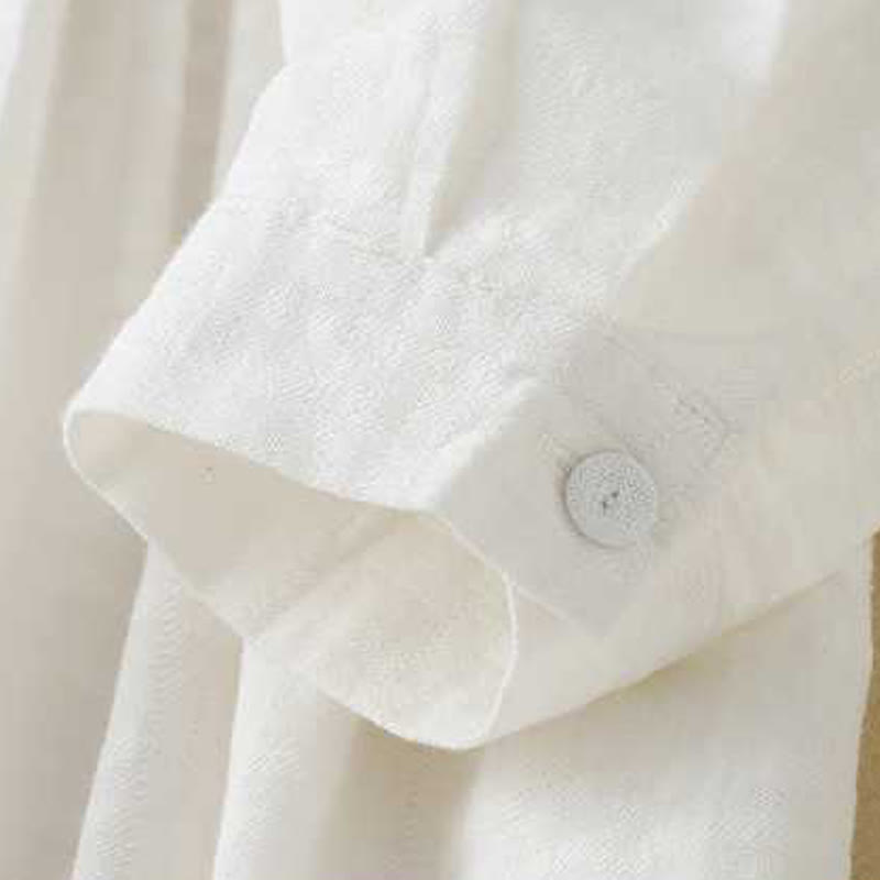 Abito midi in cotone e lino a maniche lunghe con tasche, motivo retrò Buddha Stones , tinta unita, coulisse e bottoni a rana - image 12