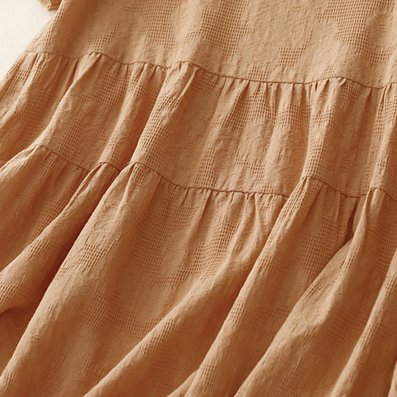 Abito midi in cotone a maniche corte con scollo a giro e polsini elastici in jacquard estivo Buddha Stones