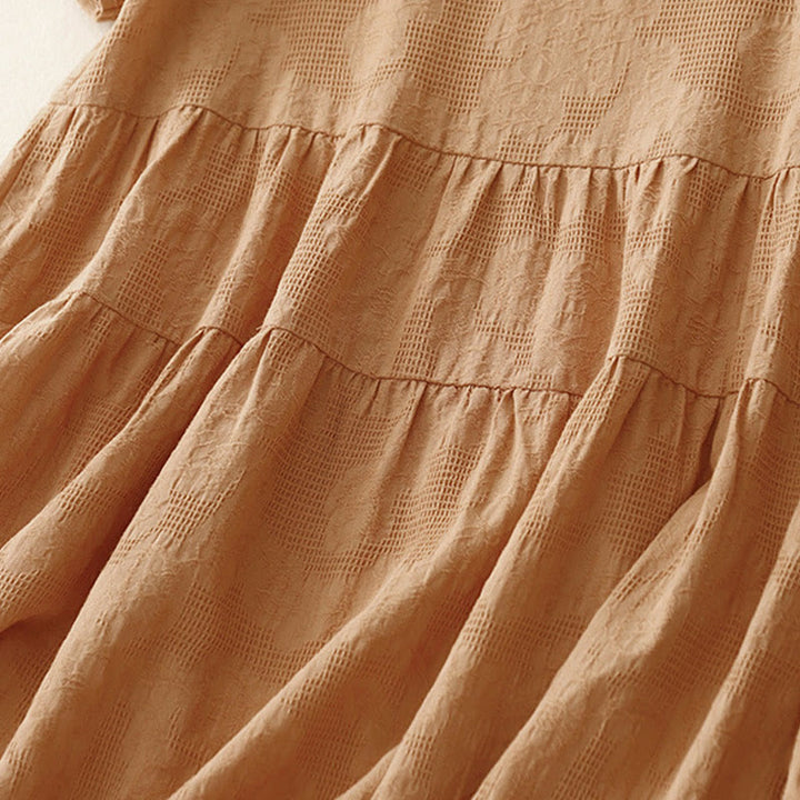 Abito midi in cotone a maniche corte con scollo a giro e polsini elastici in jacquard estivo Buddha Stones