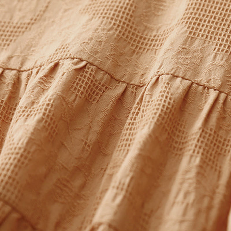 Abito midi in cotone a maniche corte con scollo a giro e polsini elastici in jacquard estivo Buddha Stones