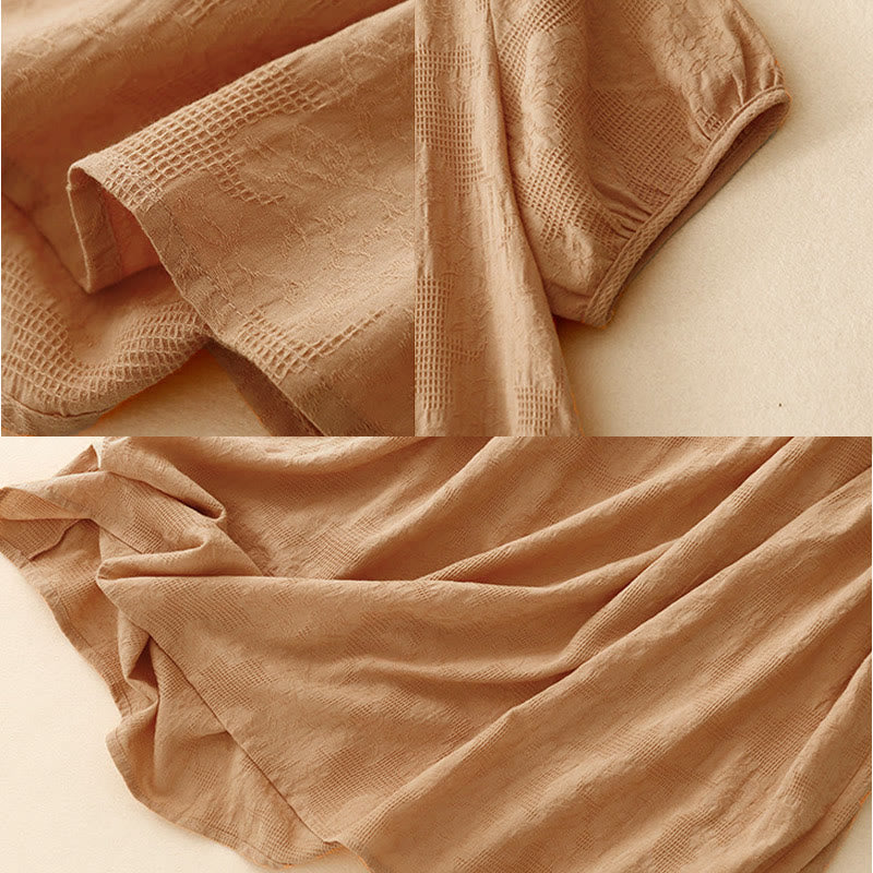 Abito midi in cotone a maniche corte con scollo a giro e polsini elastici in jacquard estivo Buddha Stones