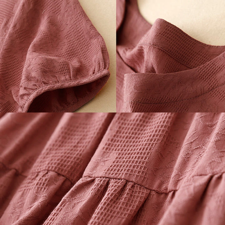 Abito midi in cotone a maniche corte con scollo a giro e polsini elastici in jacquard estivo Buddha Stones