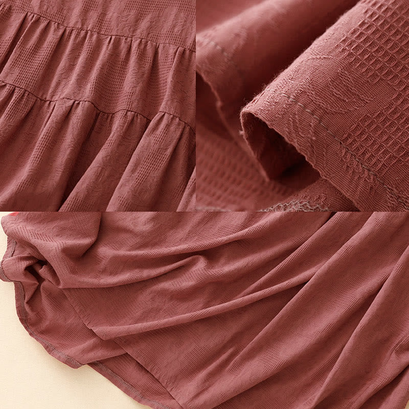 Abito midi in cotone a maniche corte con scollo a giro e polsini elastici in jacquard estivo Buddha Stones