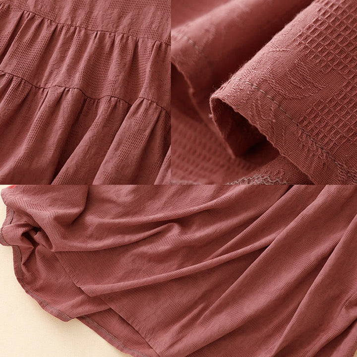 Abito midi in cotone a maniche corte con scollo a giro e polsini elastici in jacquard estivo Buddha Stones