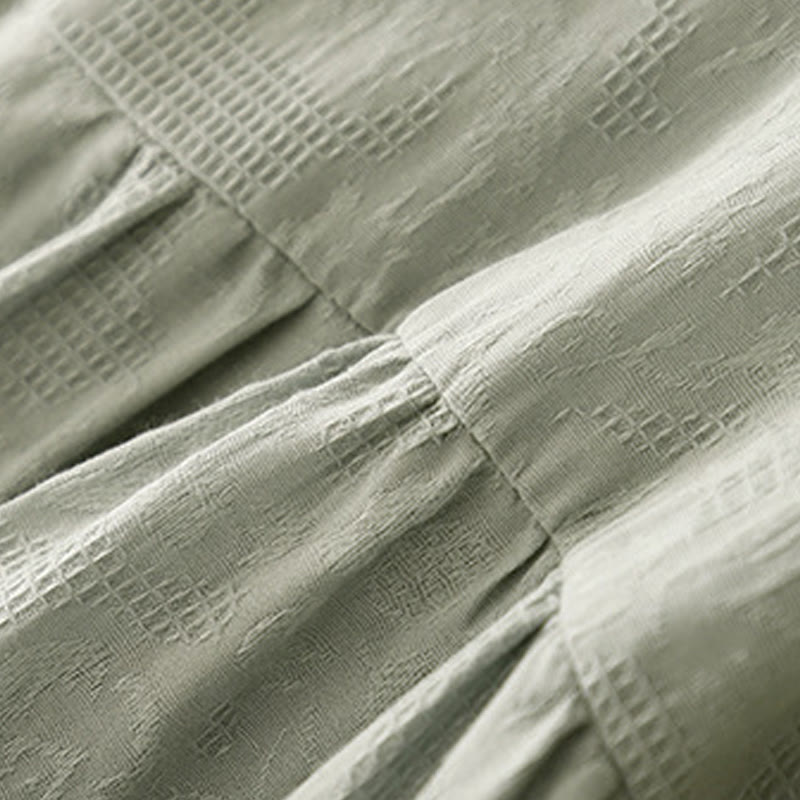 Abito midi in cotone a maniche corte con scollo a giro e polsini elastici in jacquard estivo Buddha Stones