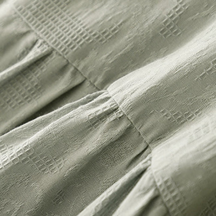 Abito midi in cotone a maniche corte con scollo a giro e polsini elastici in jacquard estivo Buddha Stones