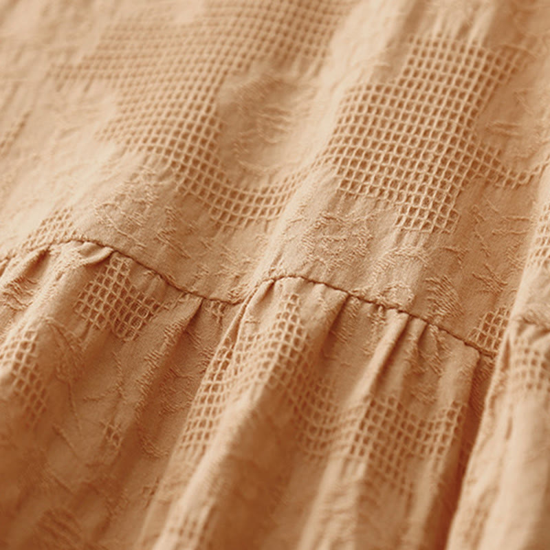 Abito midi in cotone a maniche corte con scollo a giro e polsini elastici in jacquard estivo Buddha Stones
