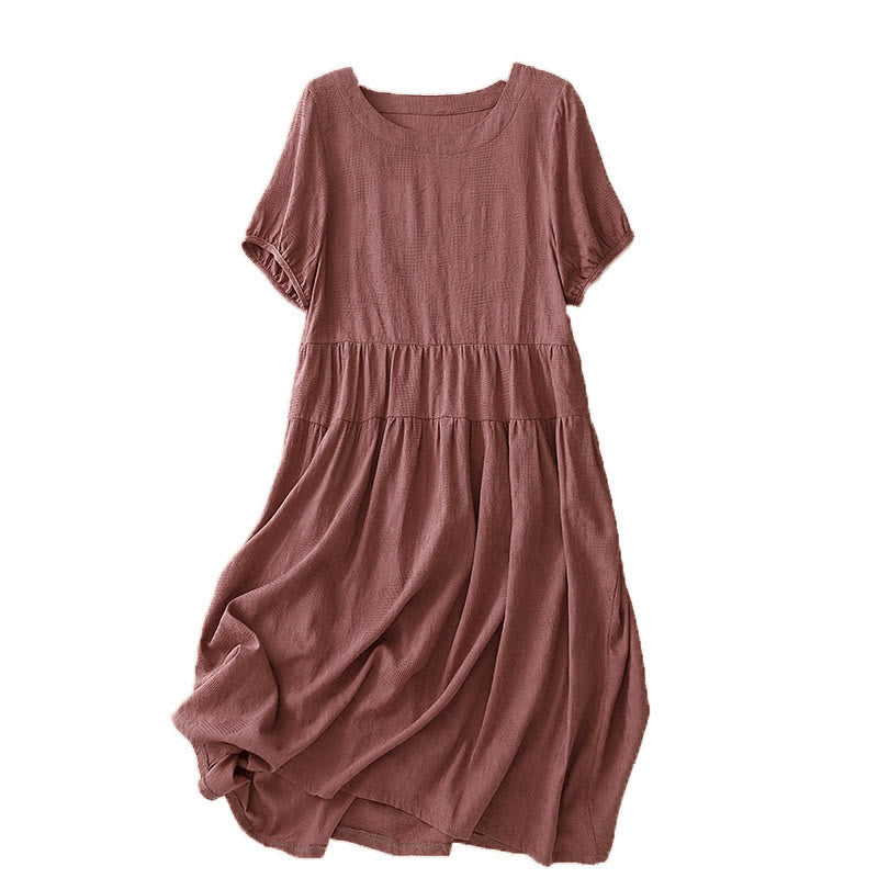 Abito midi in cotone a maniche corte con scollo a giro e polsini elastici in jacquard estivo Buddha Stones